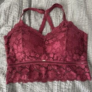 Viral Juliette Lace Cross-Back Bralette in burgundy 1x/2x